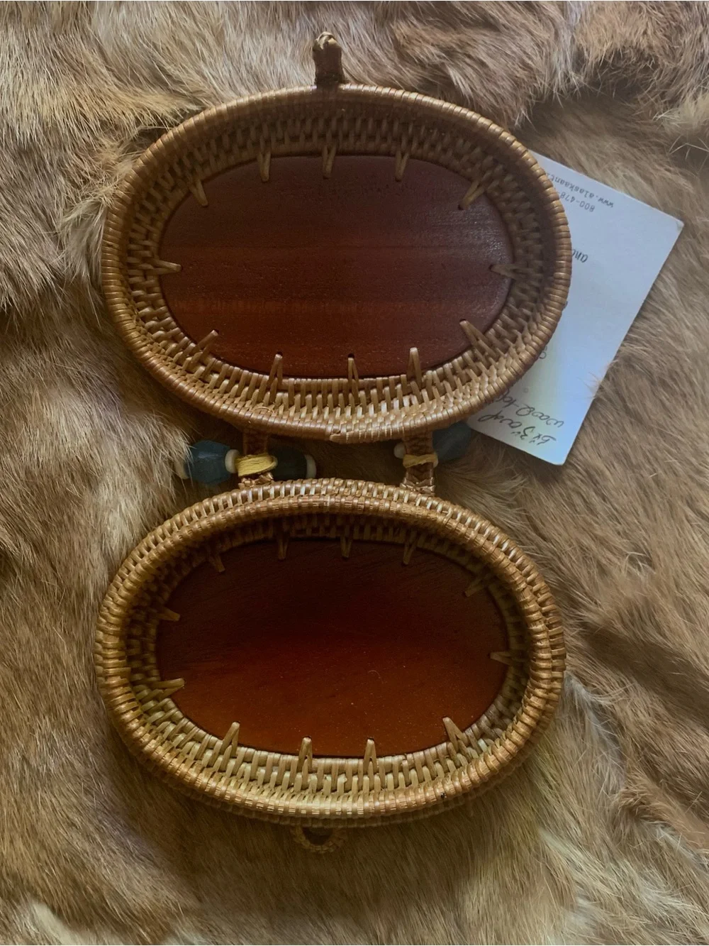 Brand new handmade Alaska woven basket with whale bone